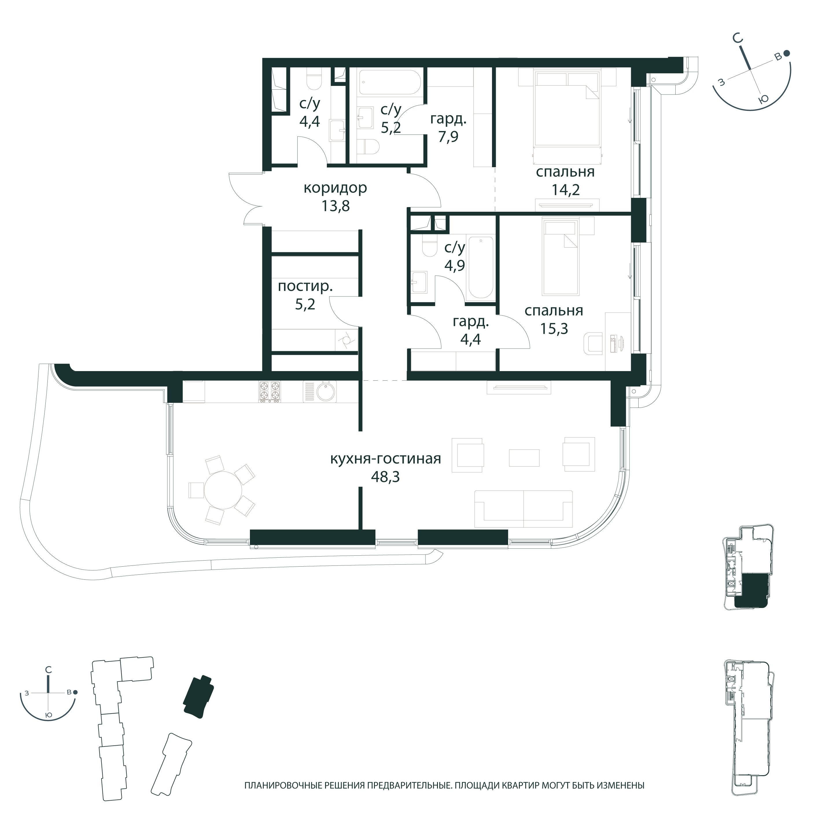 2-комнатная 123 м2 в ЖК Река корпус null этаж 2