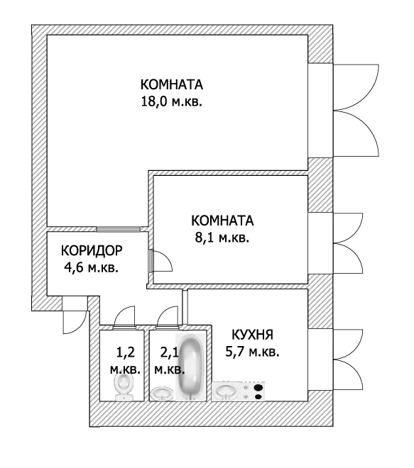 2-комнатная 40.3 м2 в ЖК undefined корпус null этаж 1