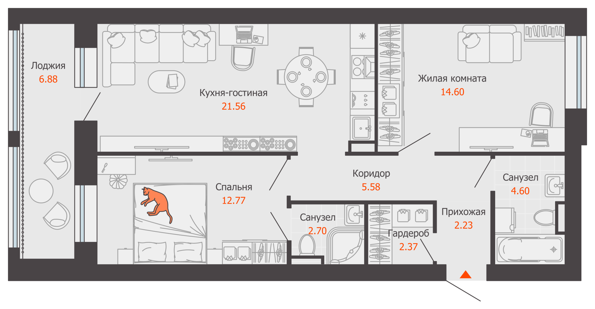 3-комнатная 70 м2 в ЖК Камаполис корпус null этаж 8