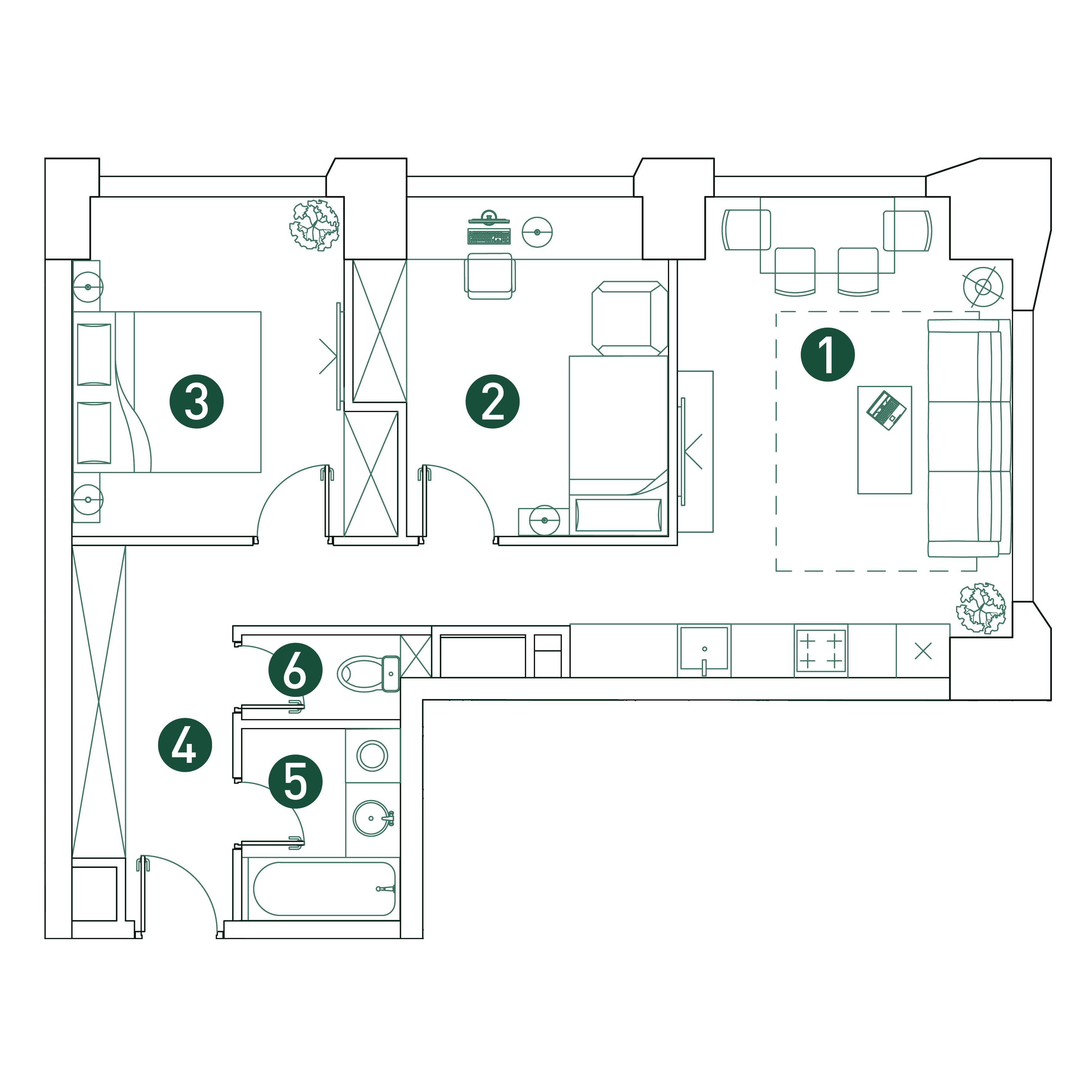 3-комнатная 61 м2 в ЖК VERY корпус null этаж 7