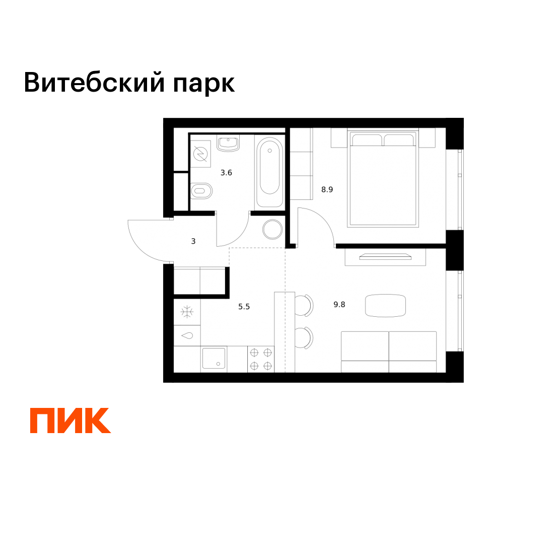1-комнатная 30 м2 в ЖК Витебский парк корпус null этаж 1