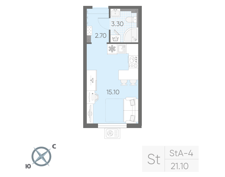 Студия 21 м2 в ЖК Зеркальный ручей корпус null этаж 21