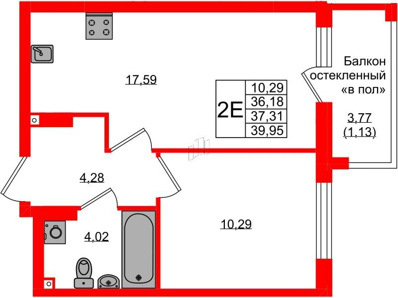 1-комнатная 37 м2 в ЖК Консул корпус null этаж 6
