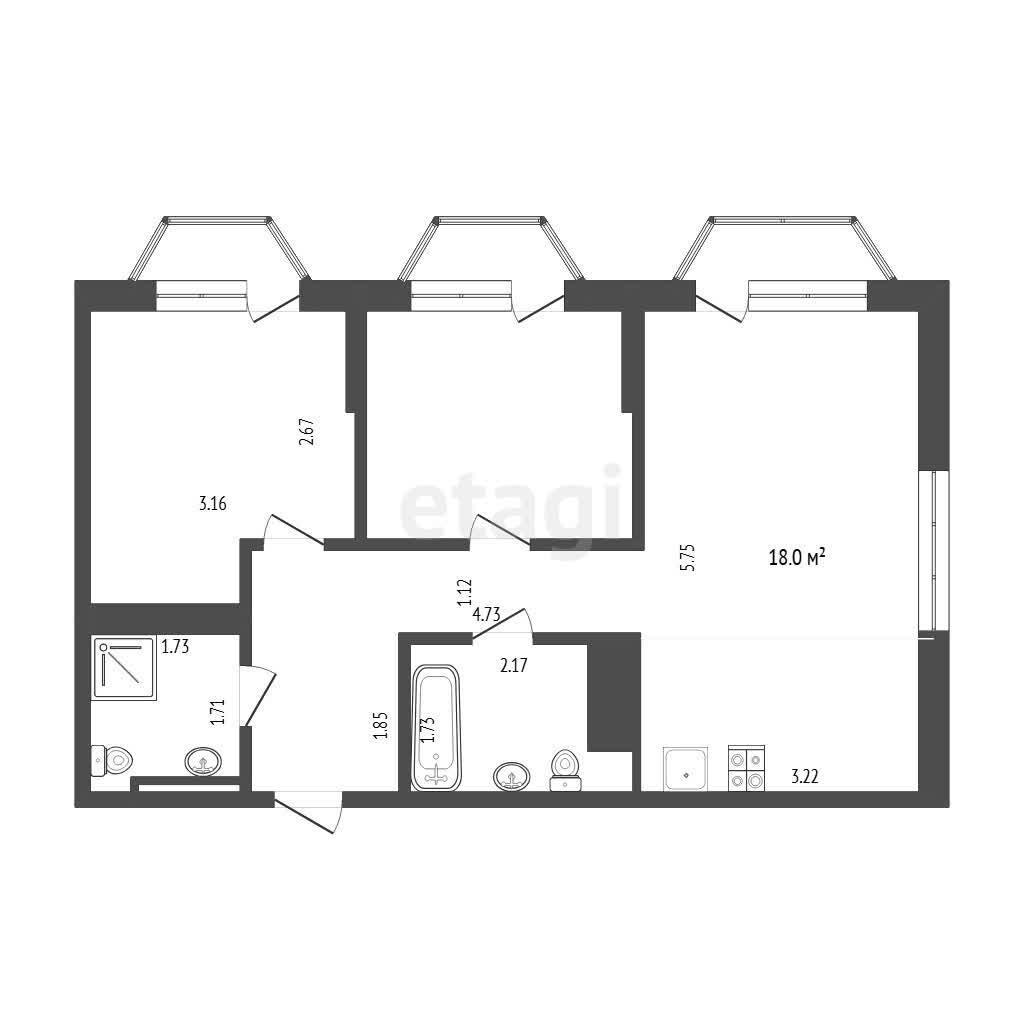 2-комнатная 55 м2 в ЖК undefined корпус null этаж 9