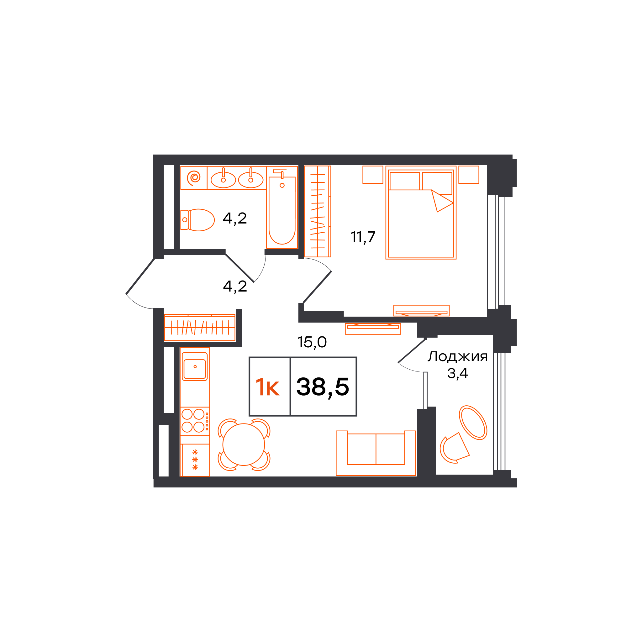 1-комнатная 38 м2 в ЖК Александровский корпус null этаж 3