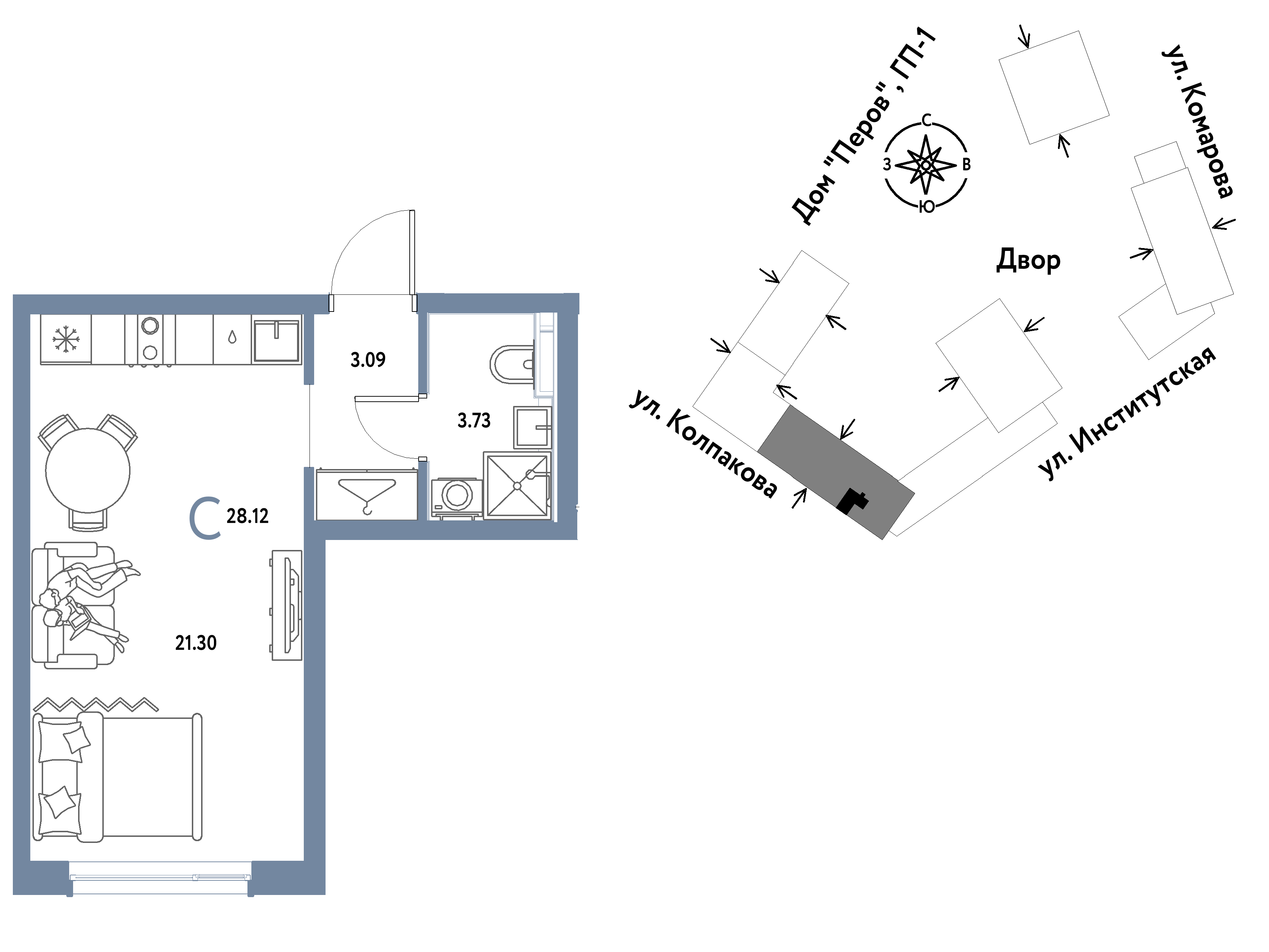 Студия 28 м2 в ЖК Страна.Парковая корпус null этаж 9