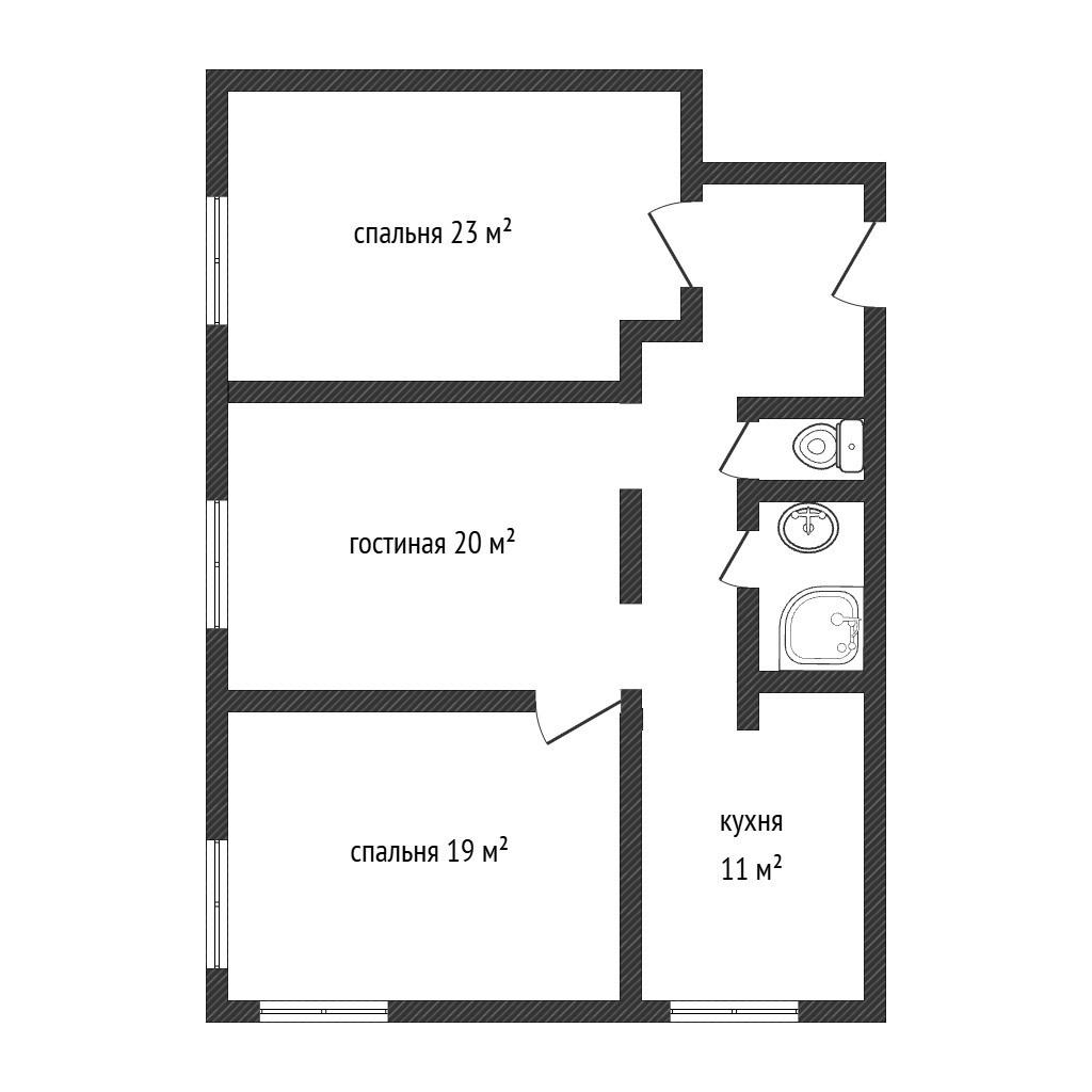 3-комнатная 90.5 м2 в ЖК undefined корпус null этаж 2