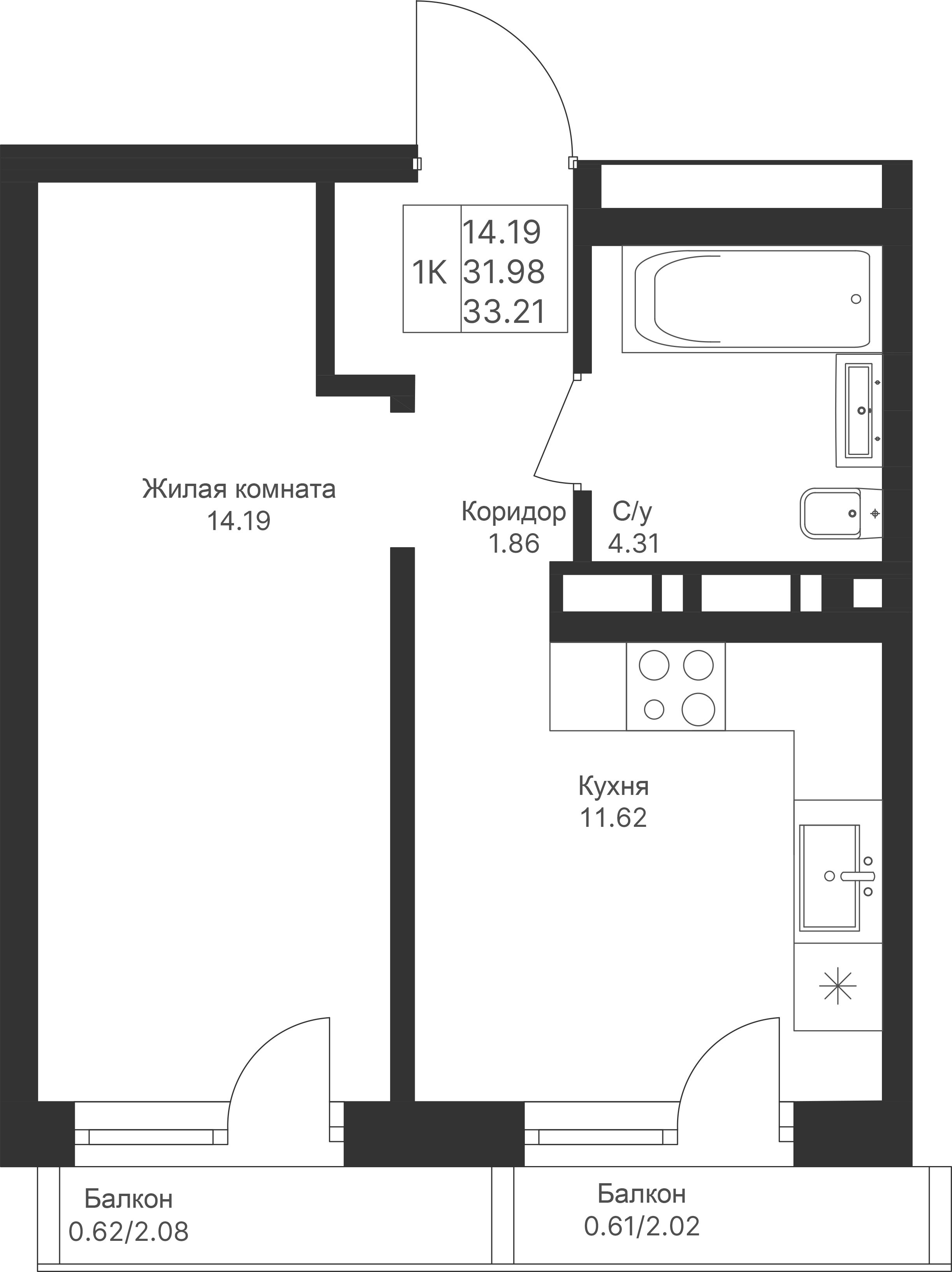 Студия 33 м2 в ЖК Мой Ритм корпус null этаж 2