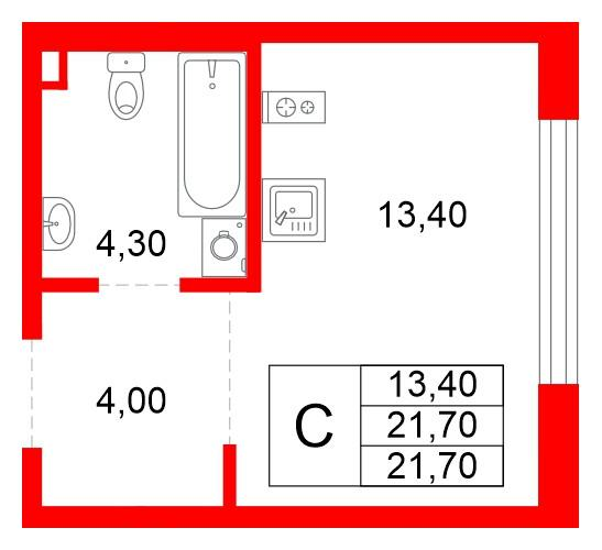 Студия 21 м2 в ЖК PLUS Пулковский корпус null этаж 1