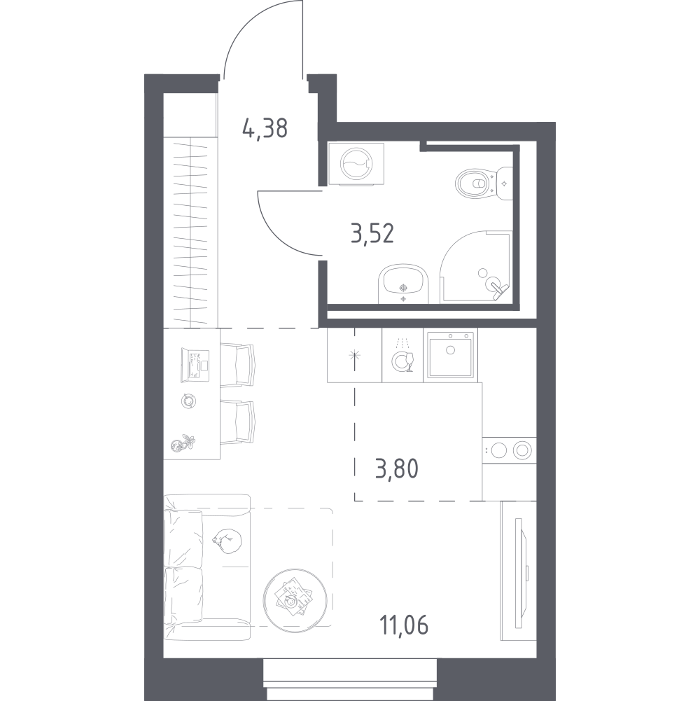 Студия 22 м2 в ЖК Живи! В Рыбацком корпус null этаж 21