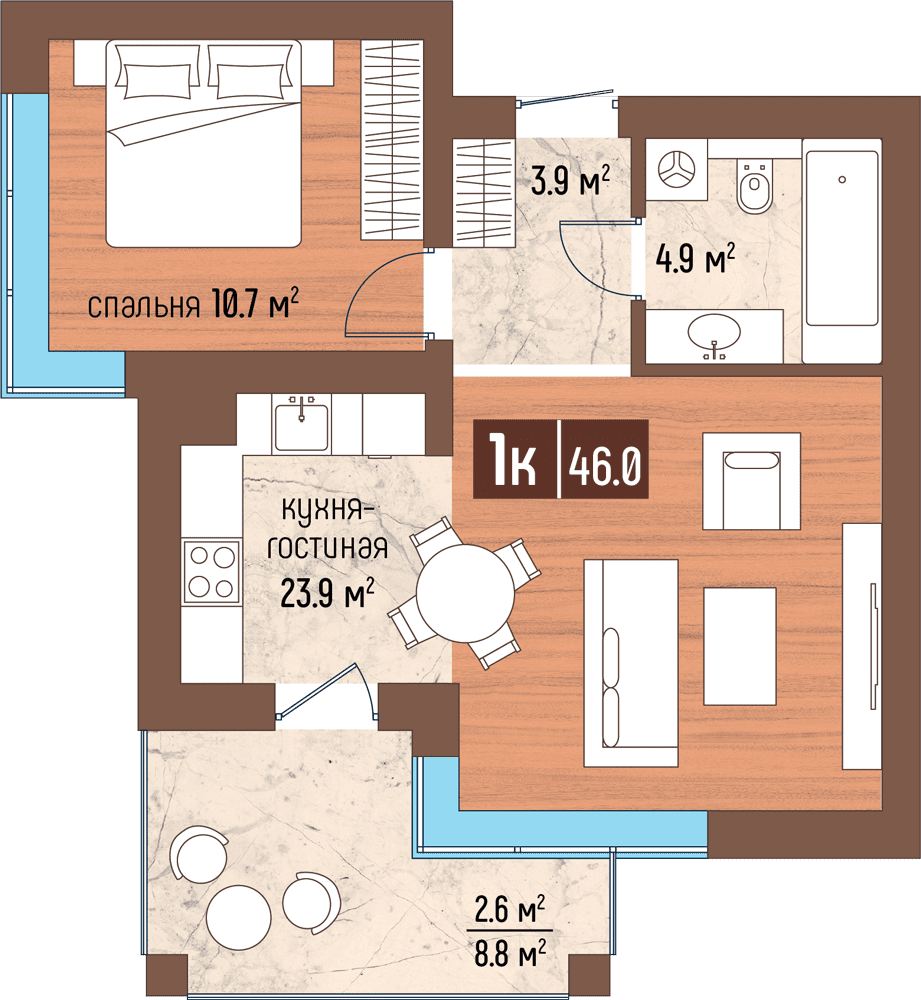 1-комнатная 46 м2 в ЖК Светлогорск-3 корпус null этаж 4