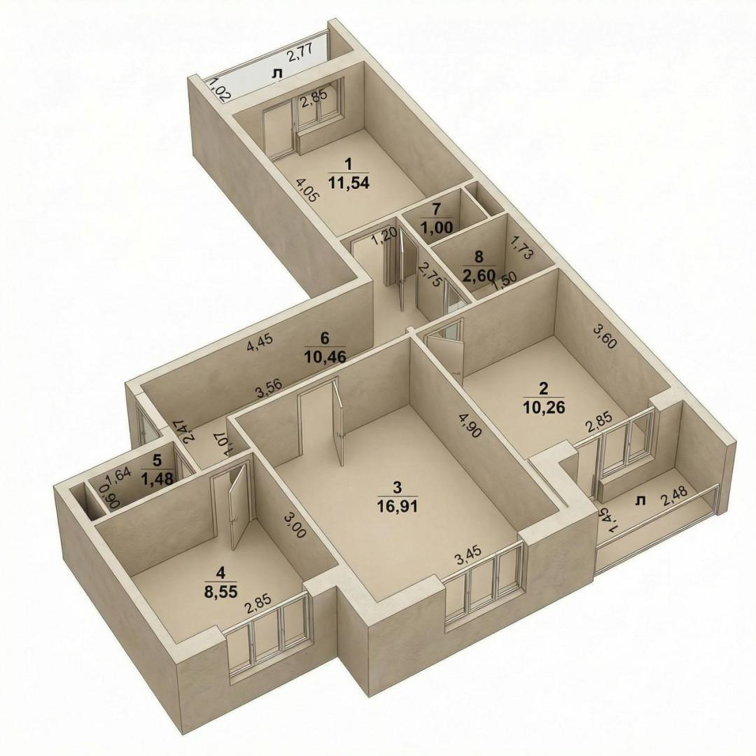 3-комнатная 62.8 м2 в ЖК undefined корпус null этаж 5