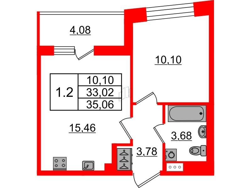 1-комнатная 33 м2 в ЖК Бионика Заповедная корпус null этаж 12