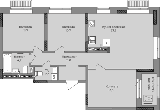 3-комнатная 80 м2 в ЖК Город-парк корпус null этаж 9
