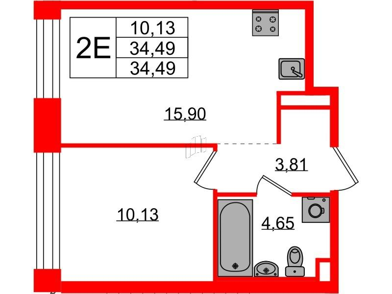 1-комнатная 34 м2 в ЖК PLUS Пулковский корпус null этаж 1