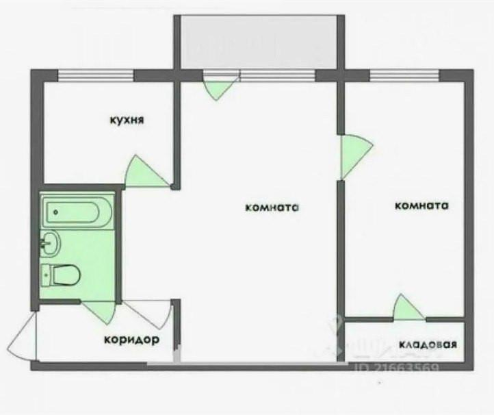2-комнатная 45 м2 в ЖК undefined корпус null этаж 5