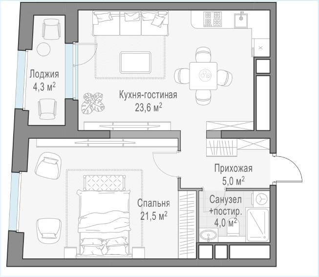 1-комнатная 54.6 м2 в ЖК undefined корпус null этаж 29