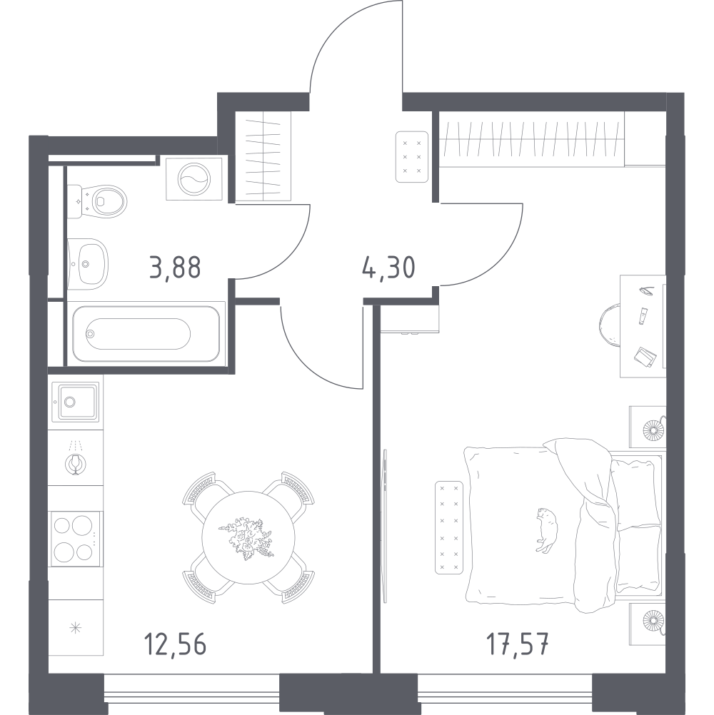 1-комнатная 38 м2 в ЖК Прибрежный парк корпус null этаж 3