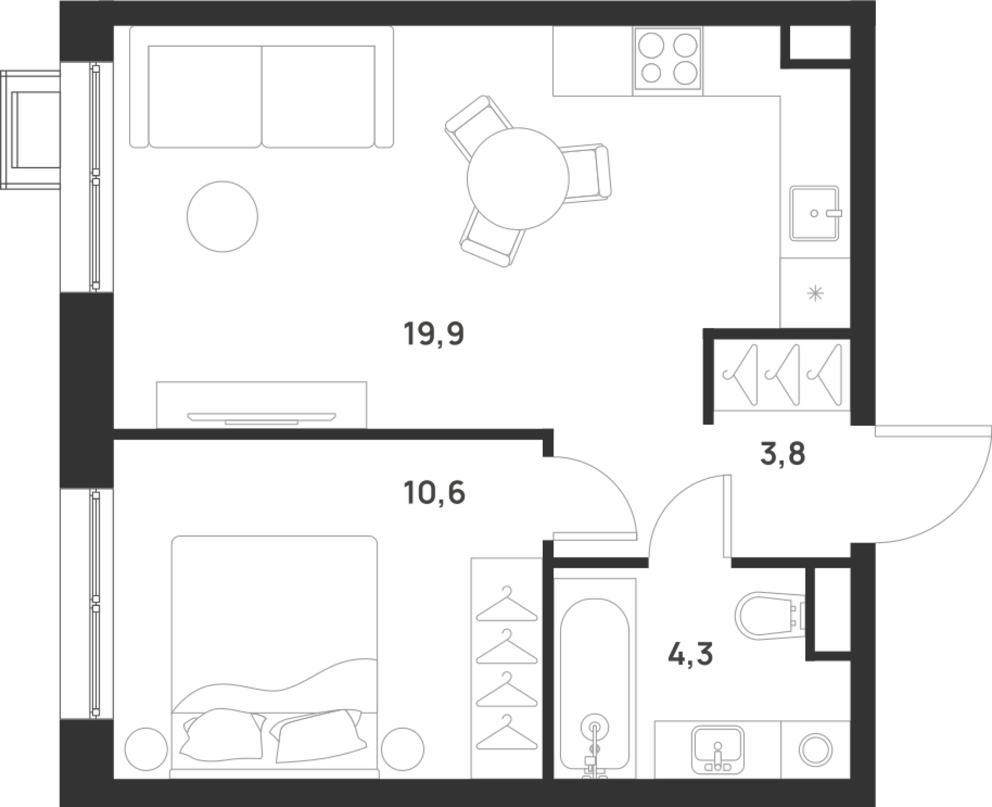 1-комнатная 38 м2 в ЖК Foreville корпус null этаж 10