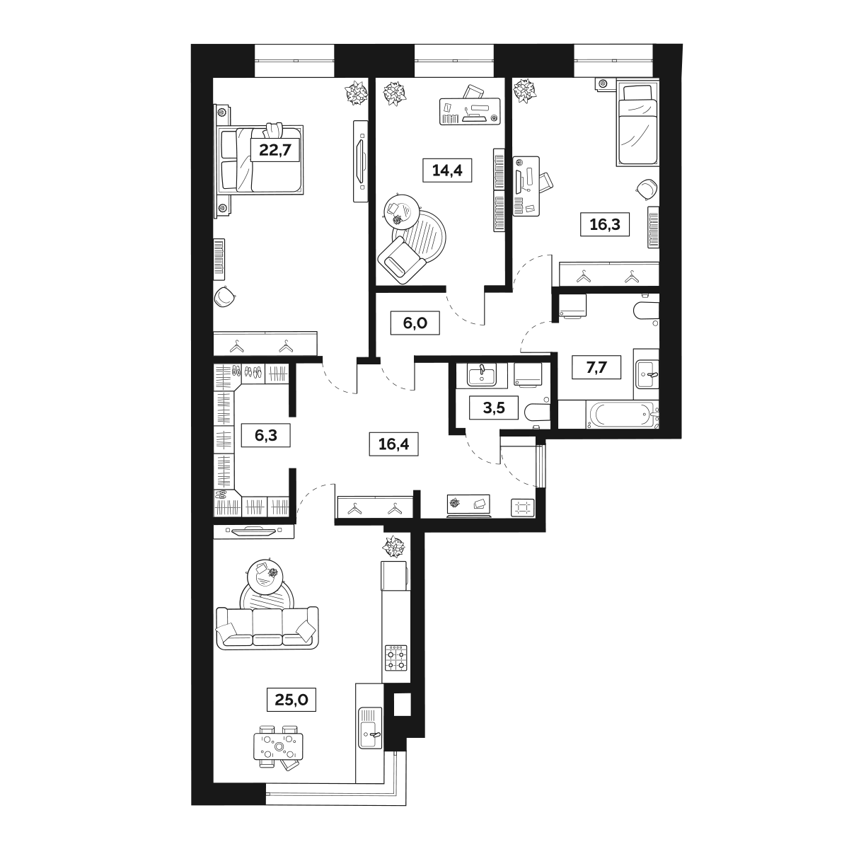 3-комнатная 118 м2 в ЖК Лайм корпус null этаж 2