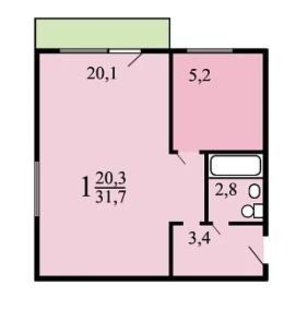 1-комнатная 32.1 м2 в ЖК undefined корпус null этаж 3