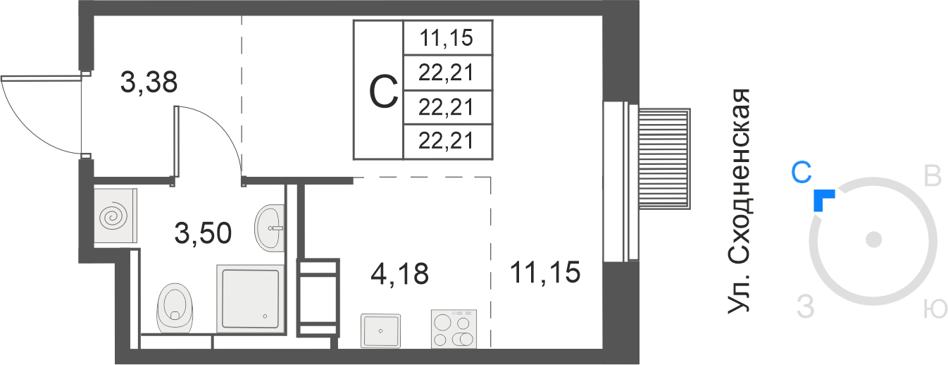 Студия 22 м2 в ЖК Большое Путилково (УРАЛСИБ) корпус null этаж 12