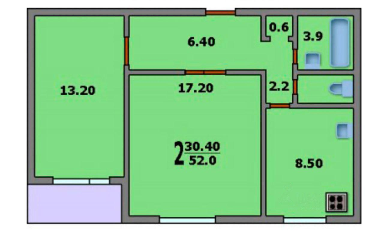 2-комнатная 52 м2 в ЖК undefined корпус null этаж 5