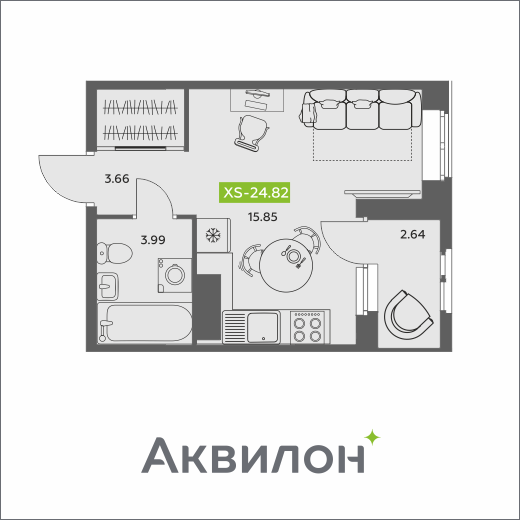 Студия 24 м2 в ЖК Аквилон АКВАРТАЛ корпус null этаж 11
