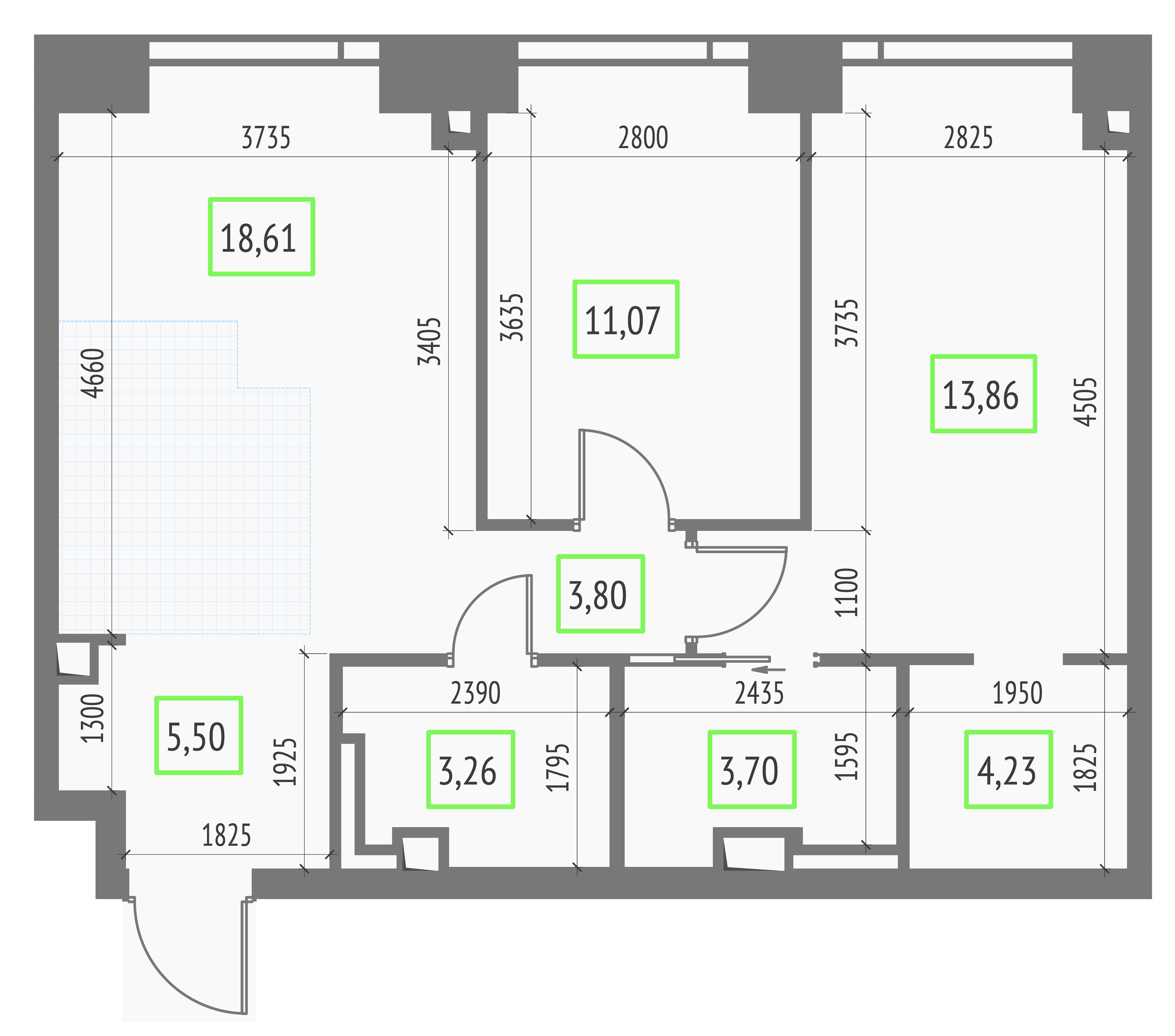 2-комнатная 64 м2 в ЖК Upside Towers корпус null этаж 9