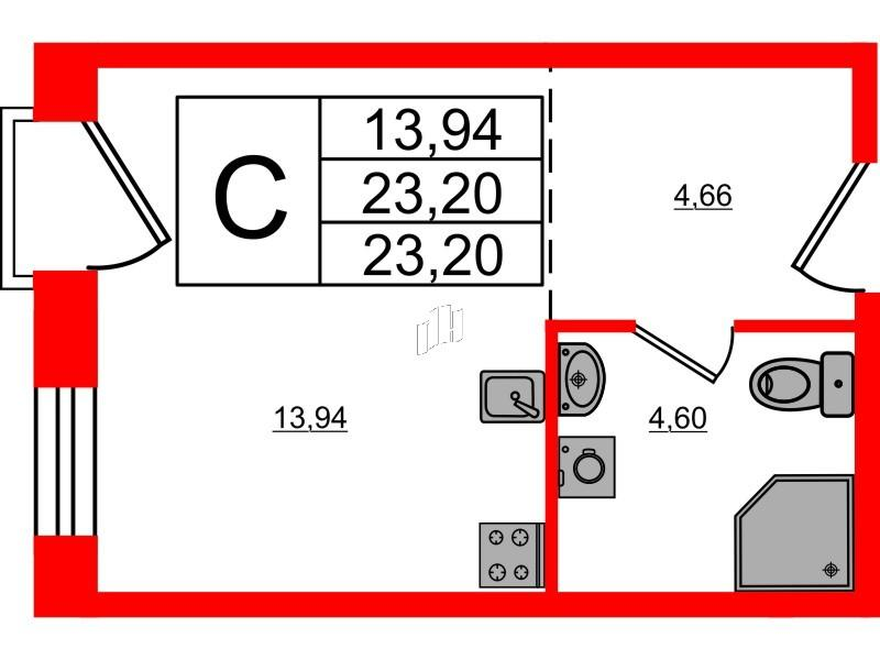 Студия 23 м2 в ЖК ID Polytech корпус null этаж 3