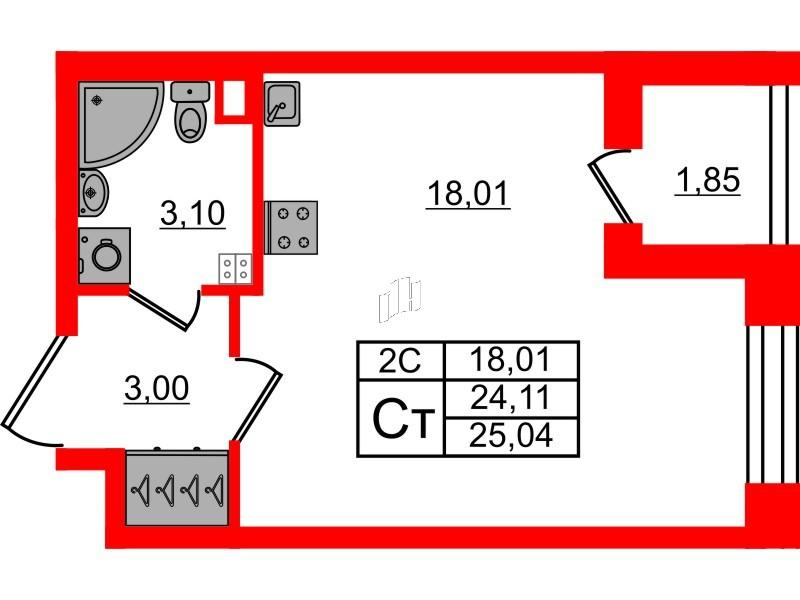 Студия 24 м2 в ЖК Парадный ансамбль корпус null этаж 3