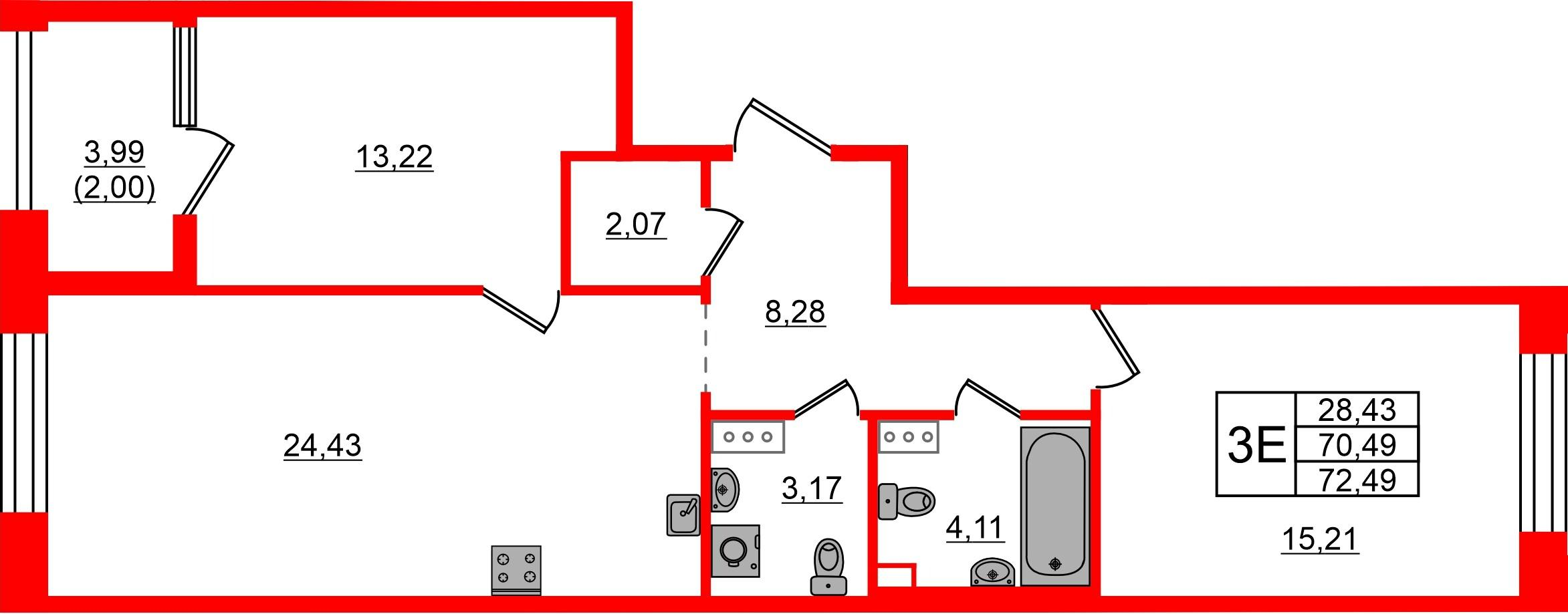 2-комнатная 72 м2 в ЖК Знатный корпус null этаж 9