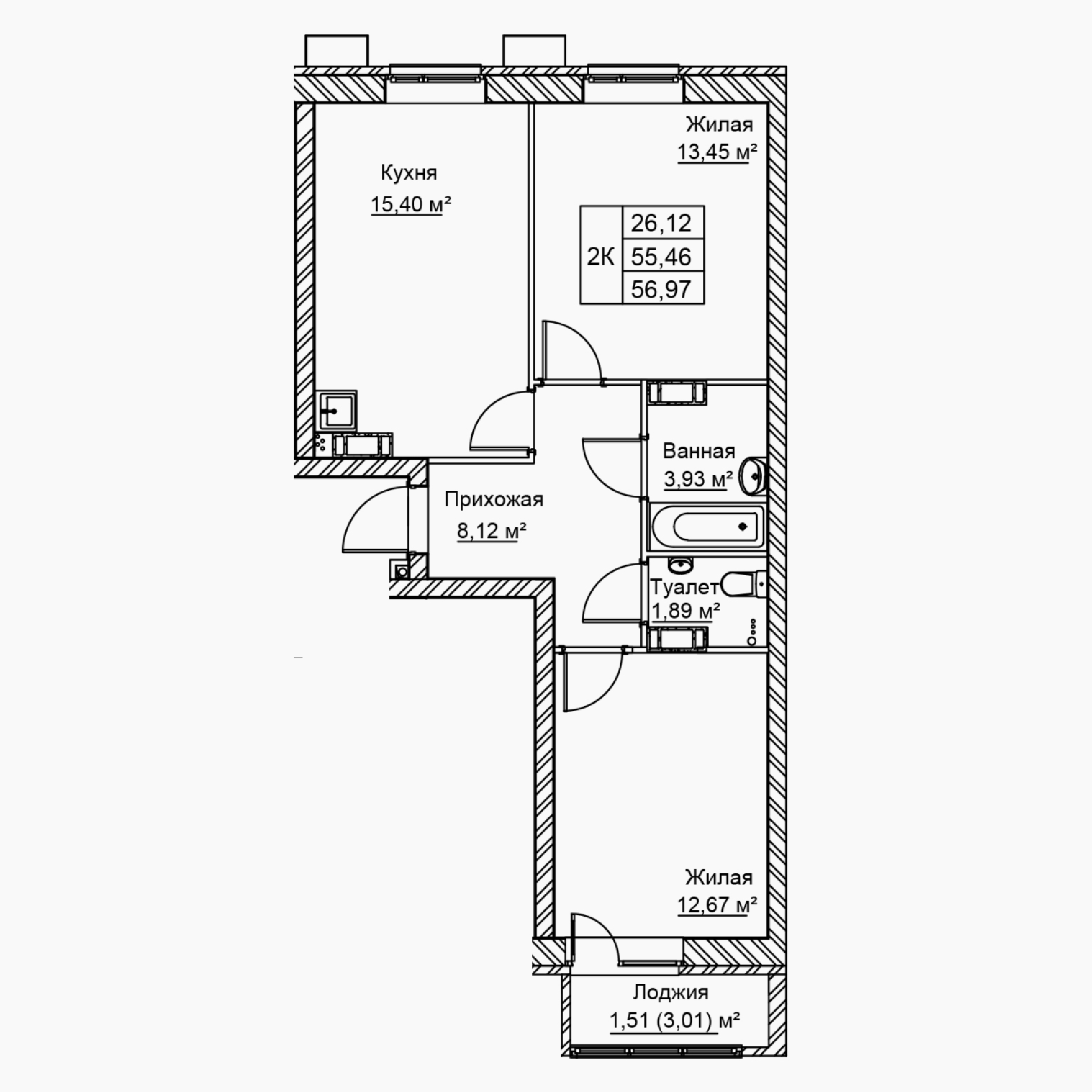 2-комнатная 56 м2 в ЖК Сталь корпус null этаж 11