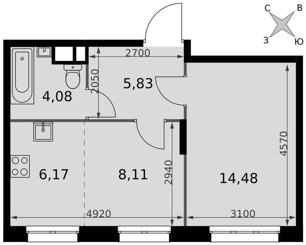 2-комнатная 38 м2 в ЖК Движение. Говорово корпус null этаж 6