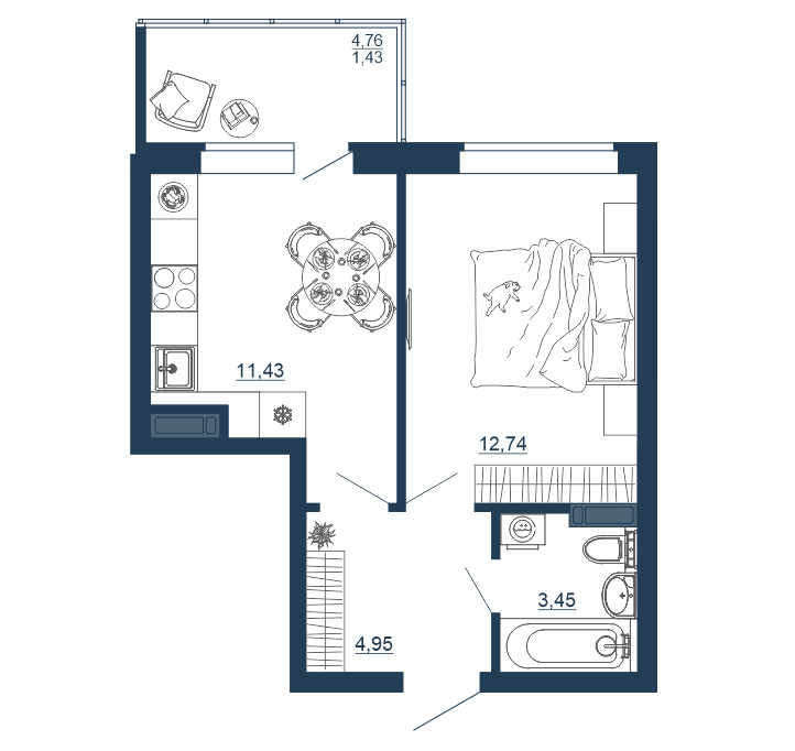 1-комнатная 34 м2 в ЖК Титул корпус null этаж 12