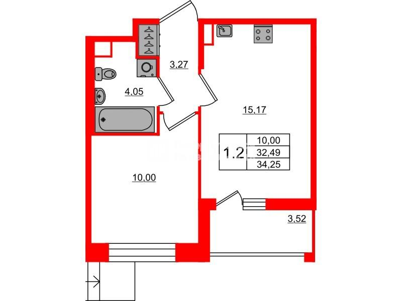 1-комнатная 32 м2 в ЖК Астра Континенталь корпус null этаж 1