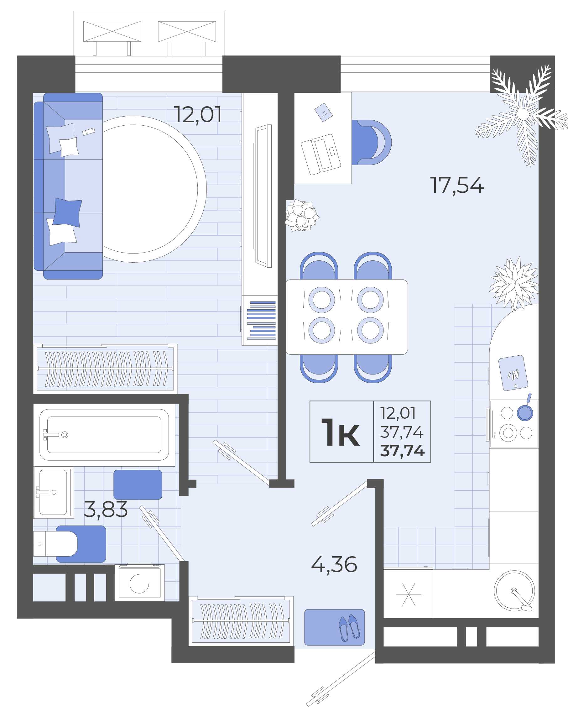 1-комнатная 37 м2 в ЖК Высочество корпус null этаж 8