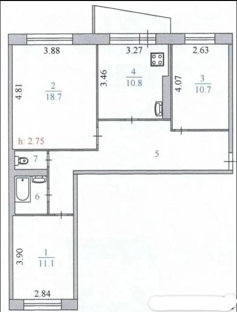 3-комнатная 71.7 м2 в ЖК undefined корпус null этаж 3