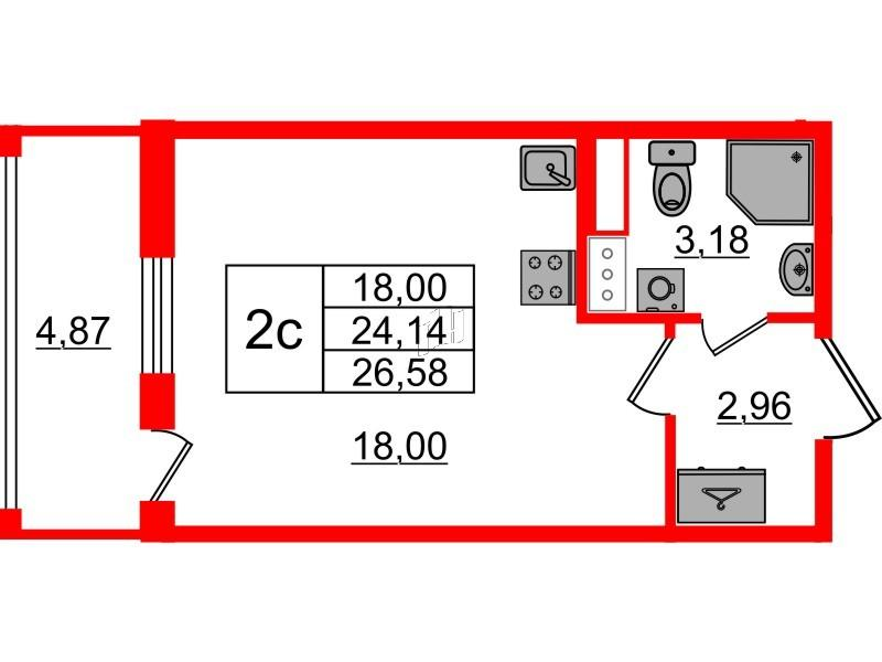 Студия 24 м2 в ЖК Бионика Заповедная корпус null этаж 4
