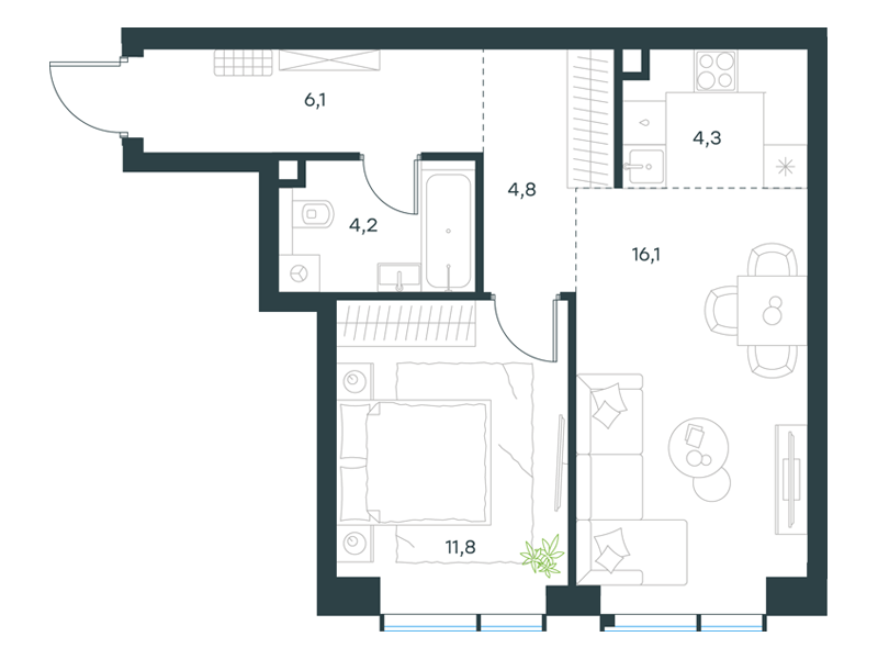 2-комнатная 47 м2 в ЖК Павелецкая Сити корпус null этаж 33