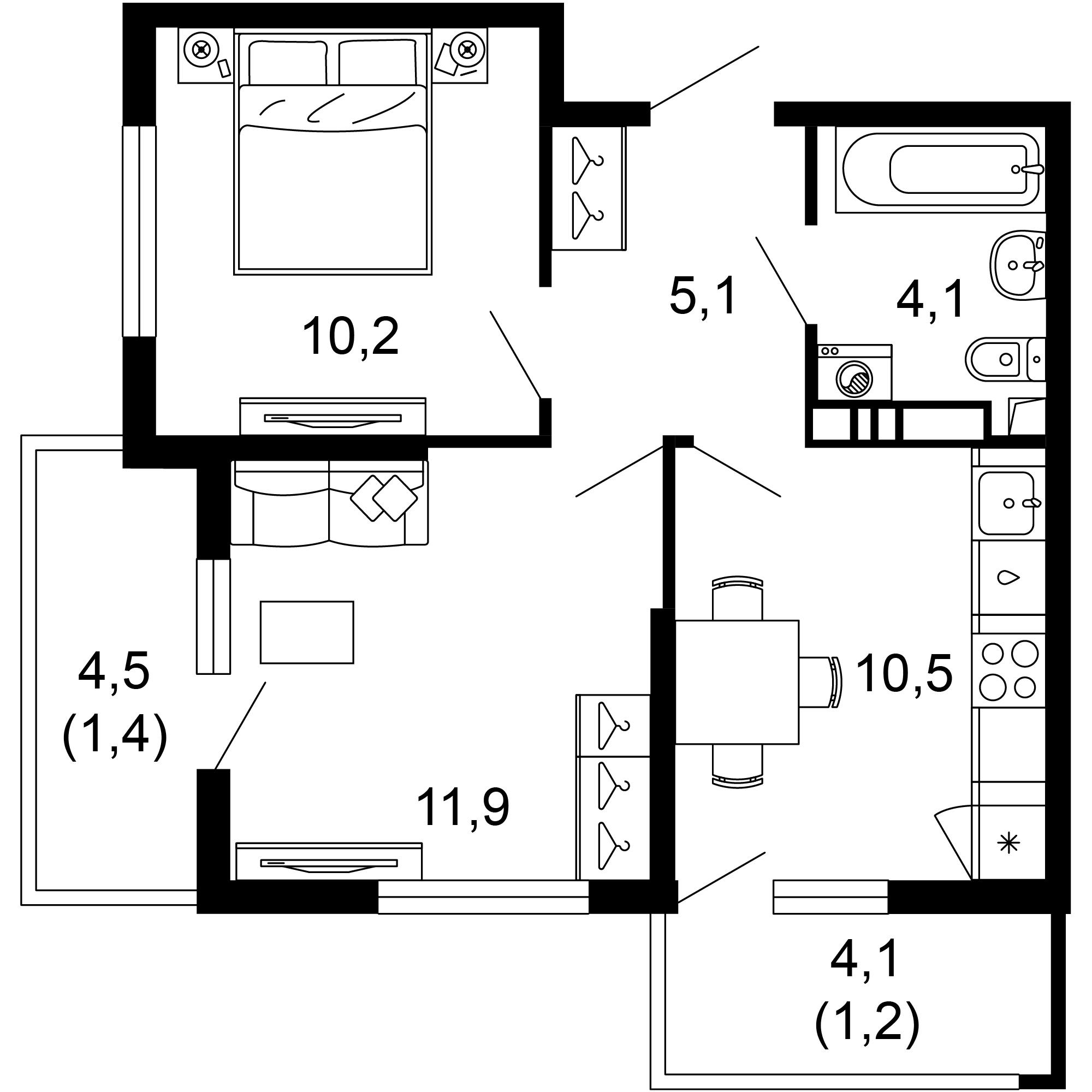 2-комнатная 44 м2 в ЖК Лестория корпус null этаж 16