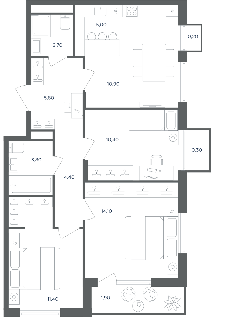 4-комнатная 67 м2 в ЖК Равновесие корпус null этаж 4