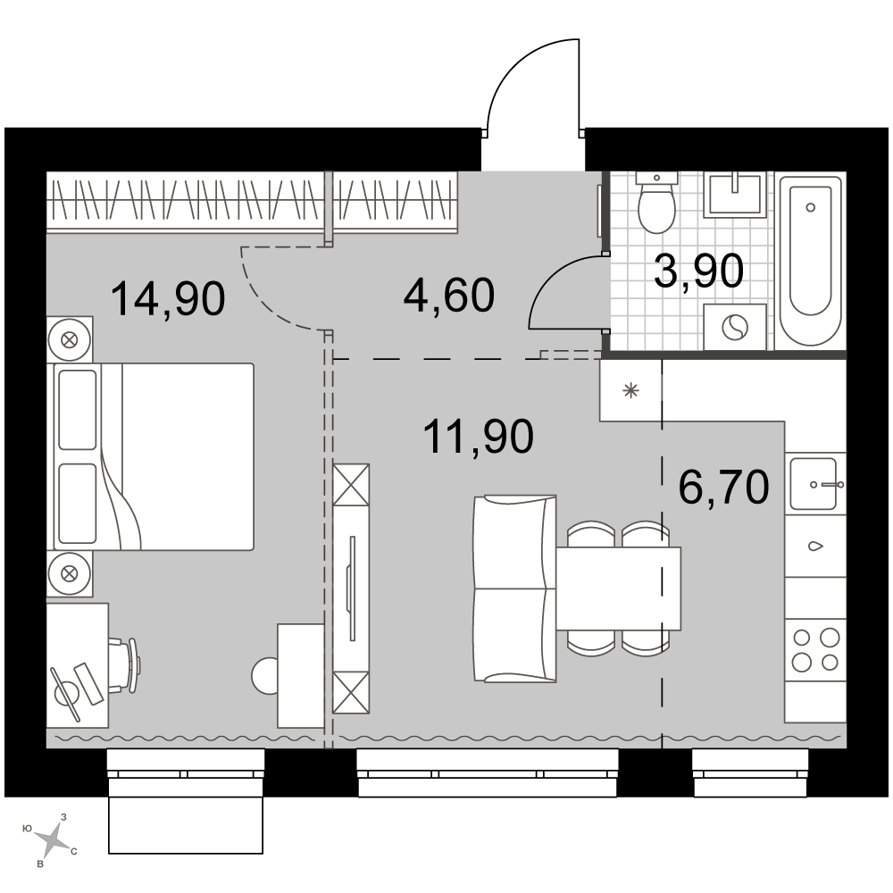 2-комнатная 42 м2 в ЖК Апрелевка Клаб корпус null этаж 4