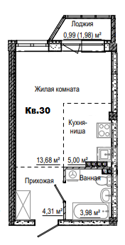 1-комнатная 27 м2 в ЖК Лесная сказка корпус null этаж 3