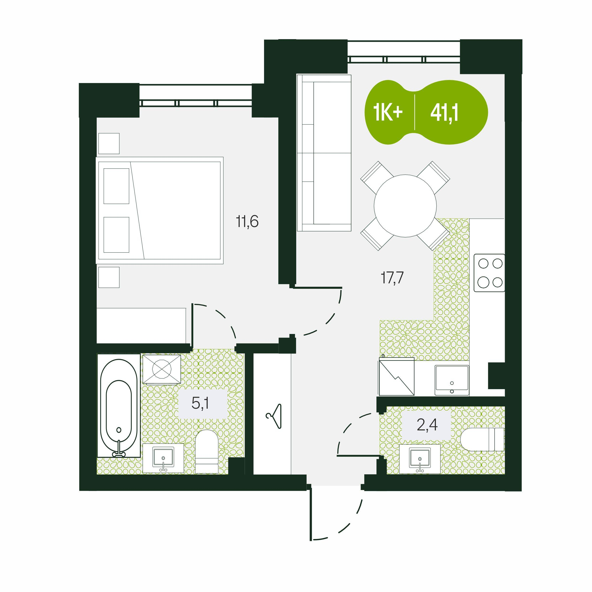 2-комнатная 41 м2 в ЖК Солнечный Город корпус null этаж 1