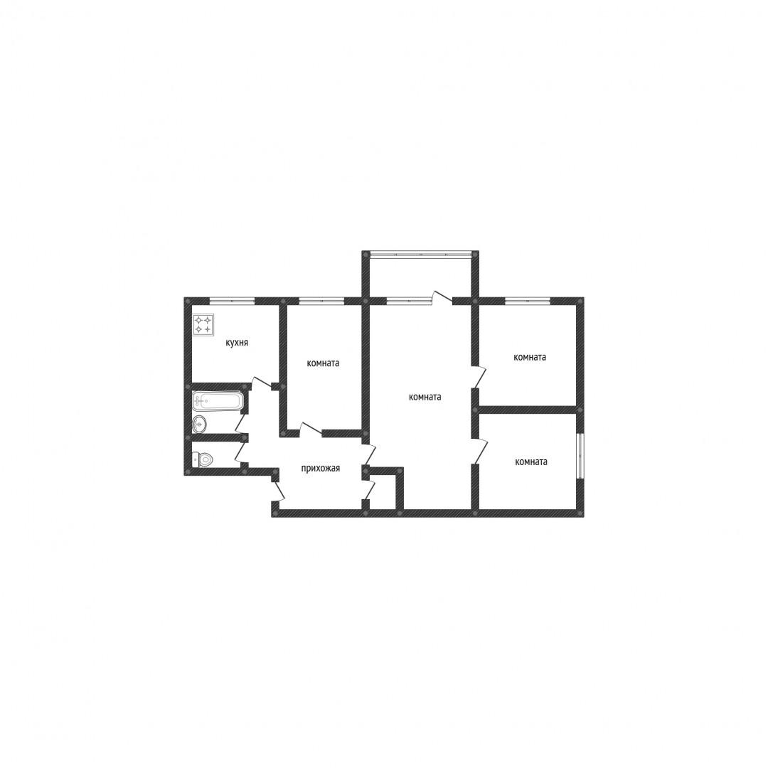 4-комнатная 61.8 м2 в ЖК undefined корпус null этаж 4