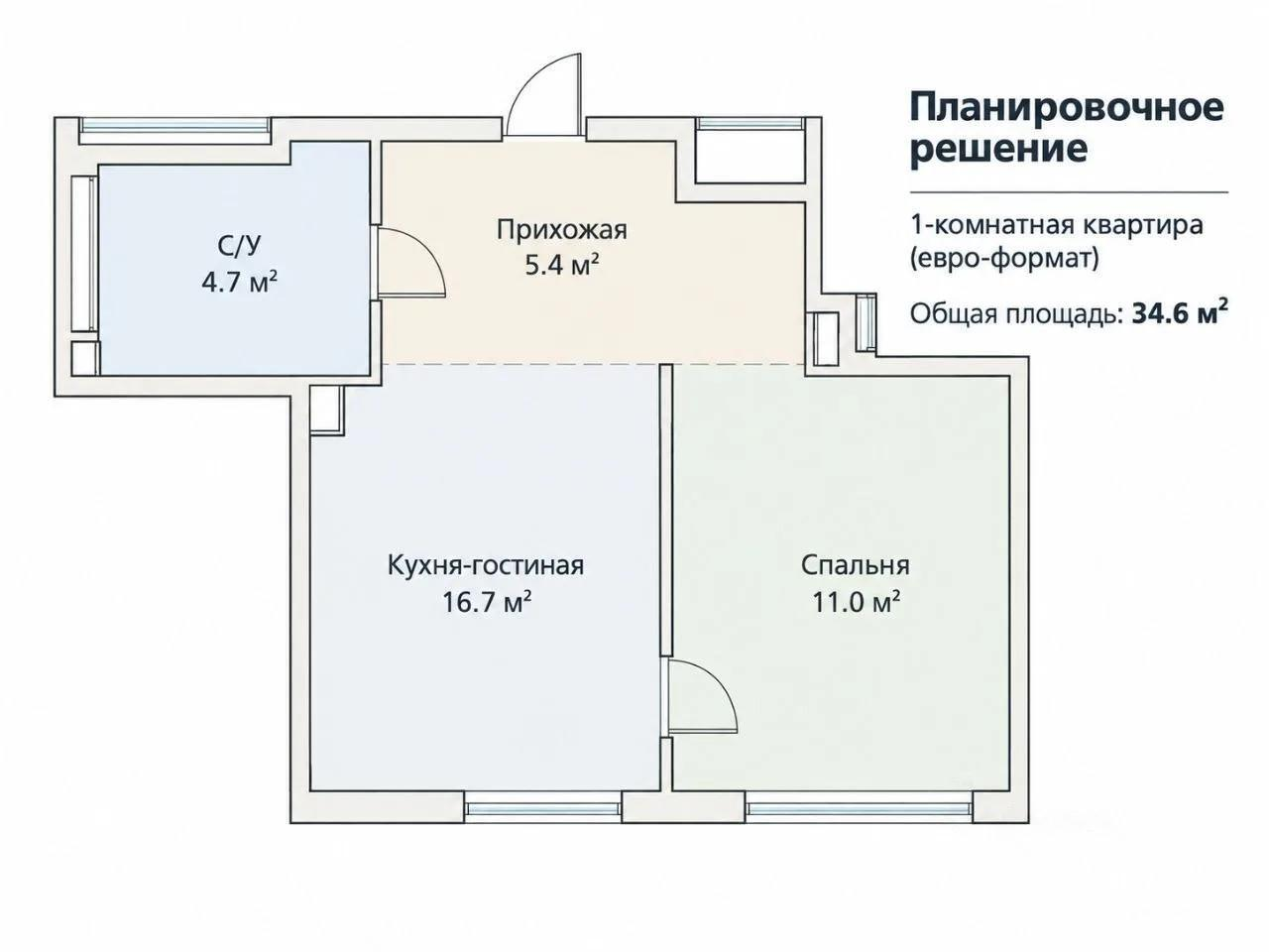 1-комнатная 34.6 м2 в ЖК undefined корпус null этаж 21