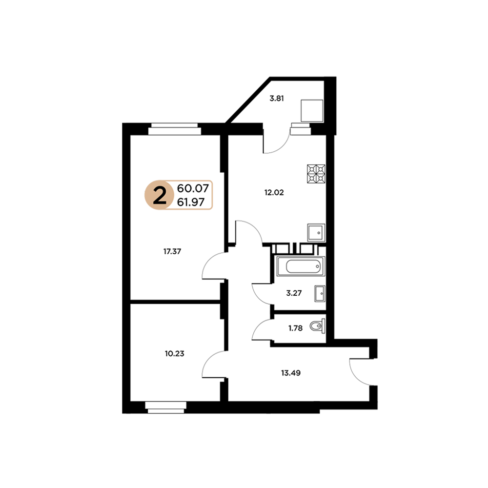 2-комнатная 61 м2 в ЖК Московский корпус null этаж 5
