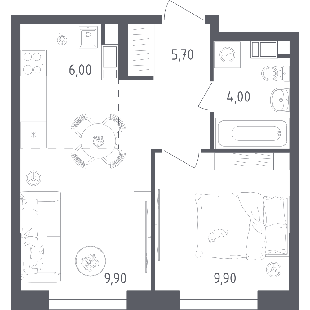 Студия 35 м2 в ЖК Ольховый Квартал корпус null этаж 5
