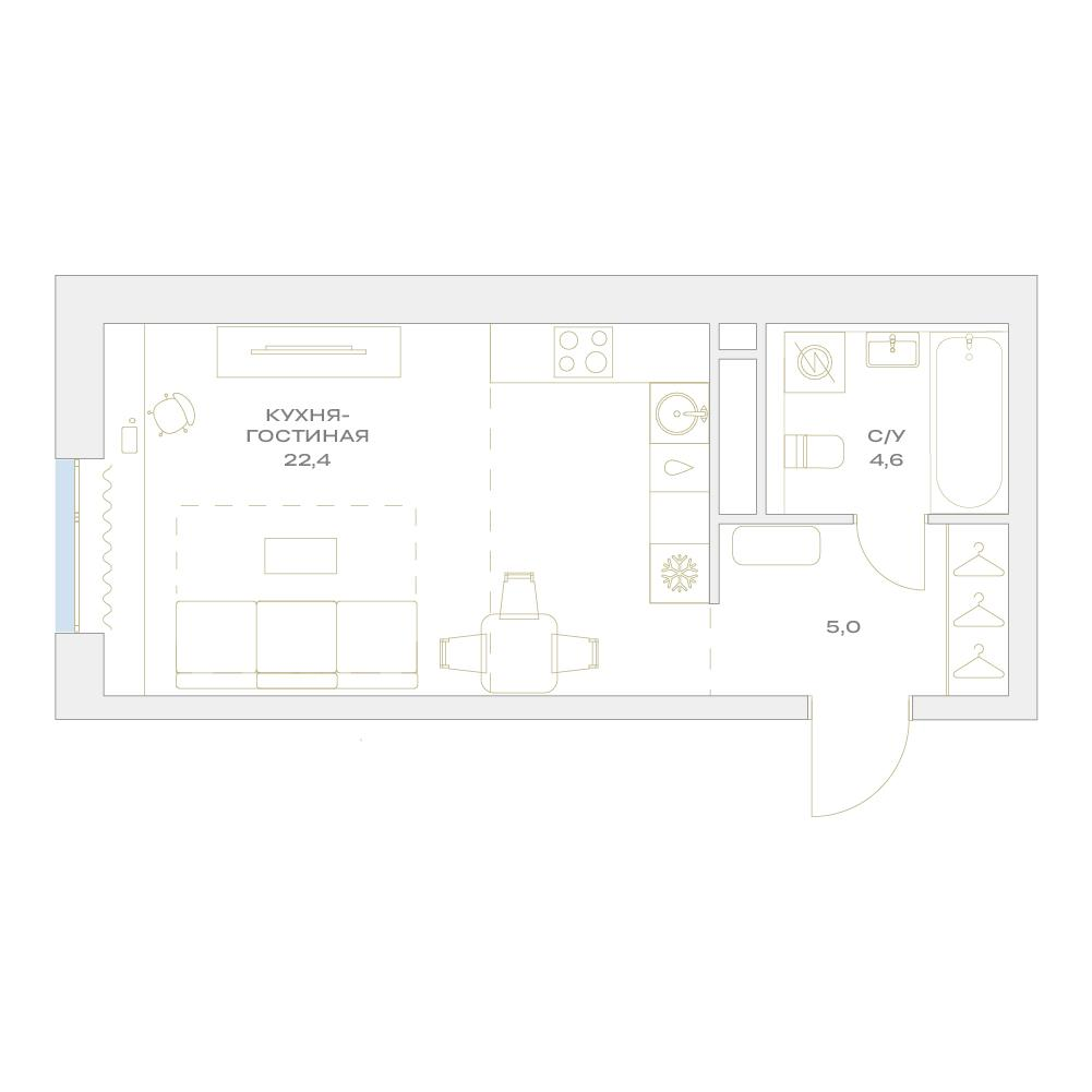 Студия 32 м2 в ЖК Детали корпус null этаж 7